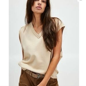 We The Free Beige V-Neck Chase Vest in Oat Medium